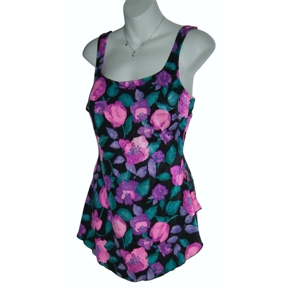 Maxine Of Hollywood Swimsuit Vintage 90s Floral One Piece Tankini Beach Swim 18 - Picture 3 of 12